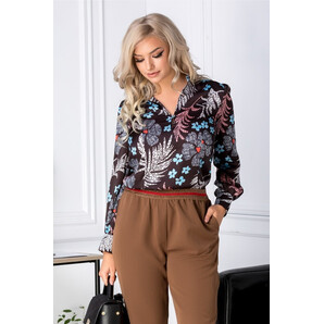 Bluza Nikol neagra cu imprimeu floral pastelat