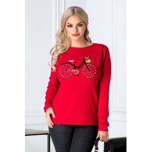 Bluza rosie cu bicicleta brodata si perlute