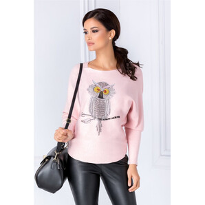 Bluza roz cu bufnita din strasuri