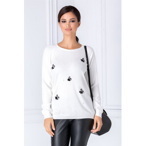 Bluza Swan alba cu lebede din paiete si perlute