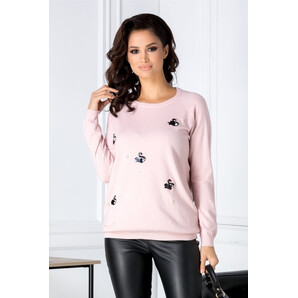 Bluza Swan roz cu lebede din paiete si perlute