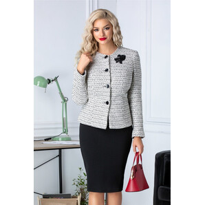 Compleu cu fusta neagra si sacou texturat alb cu negru
