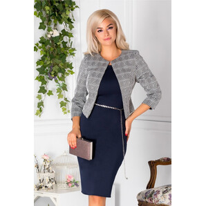Compleu Nidia cu rochie bleumarin si sacou cu argintiu si negru