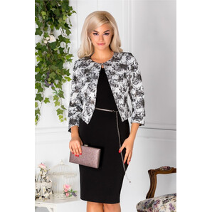 Compleu Nidia cu rochie si sacou argintiu cu imprimeu floral