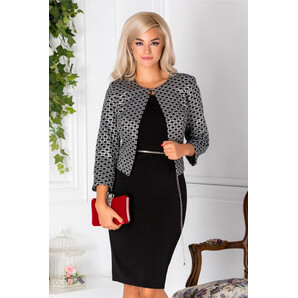Compleu Nidia cu rochie si sacou negru cu imprimeu argintiu