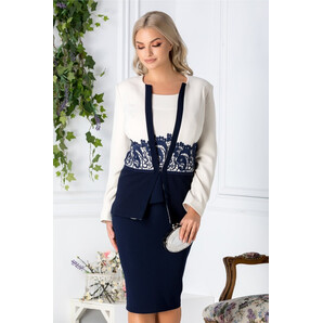 Compleu Sandra bleumarin si ivory cu broderie