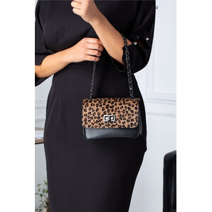 Geanta Daria neagra cu insertie animal print de par ponei