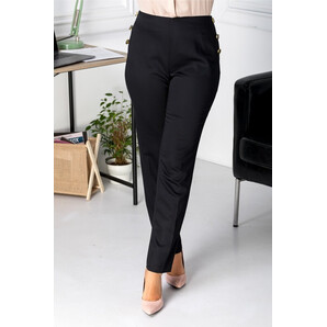 Pantaloni negri office cu nasturi pe lateral