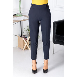 Pantaloni office bleumarin cu insertii metalice aurii in talie