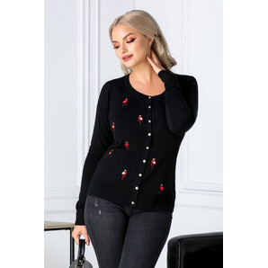 Pulover negru cu nasturi si flamingo