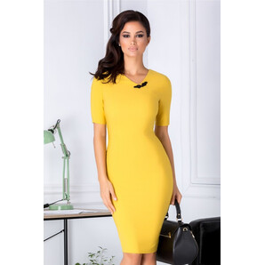 Rochie Aminia galben mustar conica eleganta