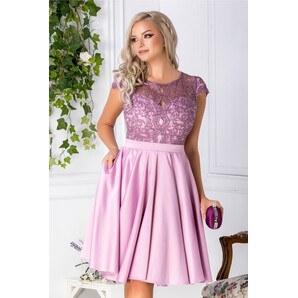 Rochie Ana lila cu broderie la bust
