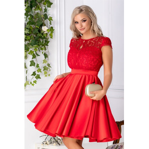 Rochie Ana rosie cu broderie la bust