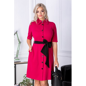 Rochie Anaida fucsia cu nasturi si cordon in talie