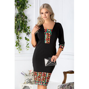 Rochie Angy neagra cu motive geometrice traditionale