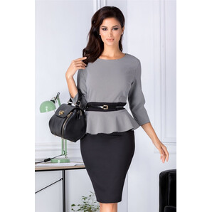 Rochie Ania neagra cu imprimeu alb si peplum