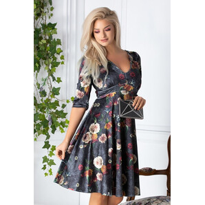 Rochie Becca gri clos cu imprimeuri florale