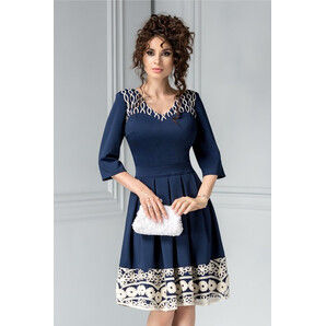 Rochie Bella bleumarin cu broderie alba