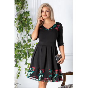 Rochie Bella neagra cu broderie rosie