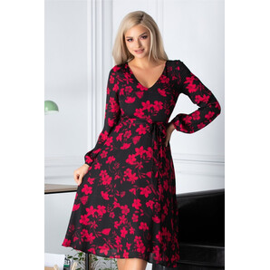 Rochie Carina neagra cu flori fucsia