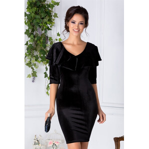 Rochie Daria neagra din catifea cu volane