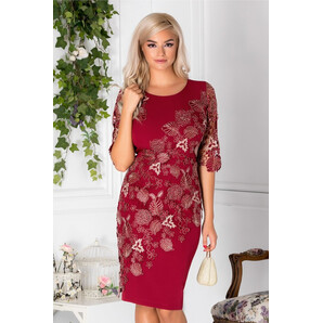 Rochie Dariana de ocazie bordo cu broderie aurie