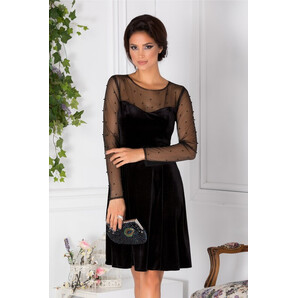 Rochie Doris din catifea neagra cu perle