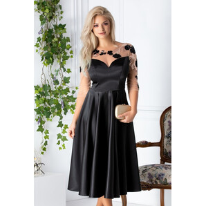 Rochie Ginette midi neagra cu tull si paiete