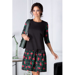 Rochie Iza neagra cu imprimeuri florale