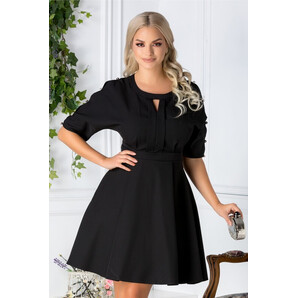 Rochie Juliet neagra cu pliuri si aplicatii la maneci