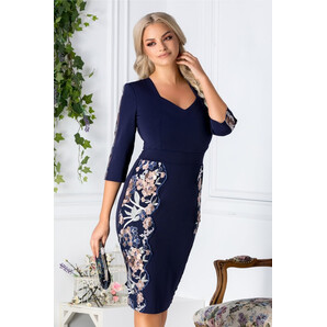 Rochie Katy bleumarin cu broderie florala