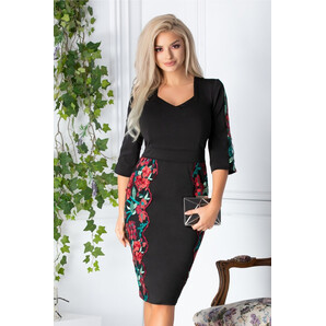 Rochie Katy neagra cu broderie florala