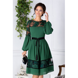 Rochie LaDonna clos verde cu flori brodate