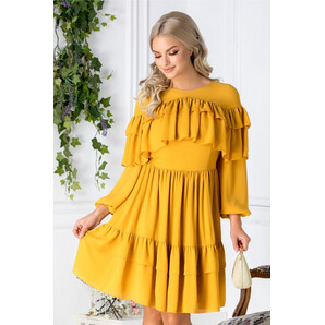 Rochie LaDonna Daisy galben mustar cu volanase