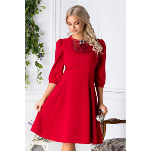 Rochie LaDonna marsala cu dantela si brosa la bust