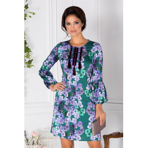 Rochie LaDonna verde cu imprimeu floral mov