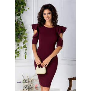 Rochie Leonard Collection bordo cu maneci decupate