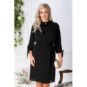 Rochie Leonard Collection neagra din voal cu funda la guler