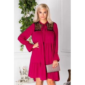 Rochie Malia fucsia vaporoasa cu dantela la bust