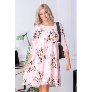 Rochie Mari evazata roz cu imprimeu floral