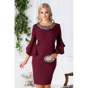 Rochie Maura burgundy cu aplicatii elegante