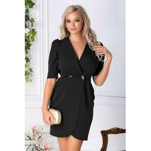 Rochie Miriam neagra petrecuta cu nasturi in talie