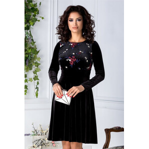 Rochie Moze din catifea neagra cu broderie la bust