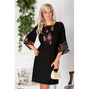 Rochie Moze neagra cu broderie florala