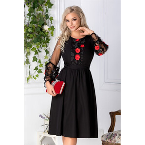 Rochie Moze neagra cu maci rosii 3D