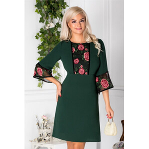 Rochie Moze verde cu broderie florala