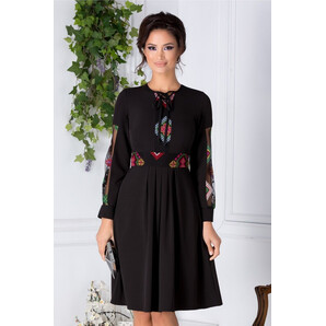 Rochie neagra cu tull brodat multicolor