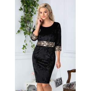 Rochie Nory din catifea neagra cu broderie aurie