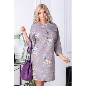 Rochie Patricia gri cu imprimeu floral pastelat