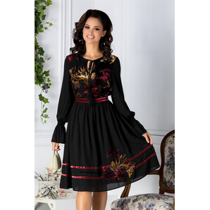 Rochie Paty neagra cu imprimeu catifelat